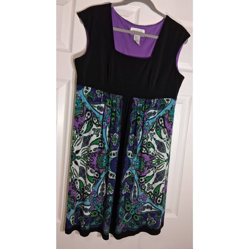 Studio 1 womens size 12 dress large shift paisley purple stretch square neck